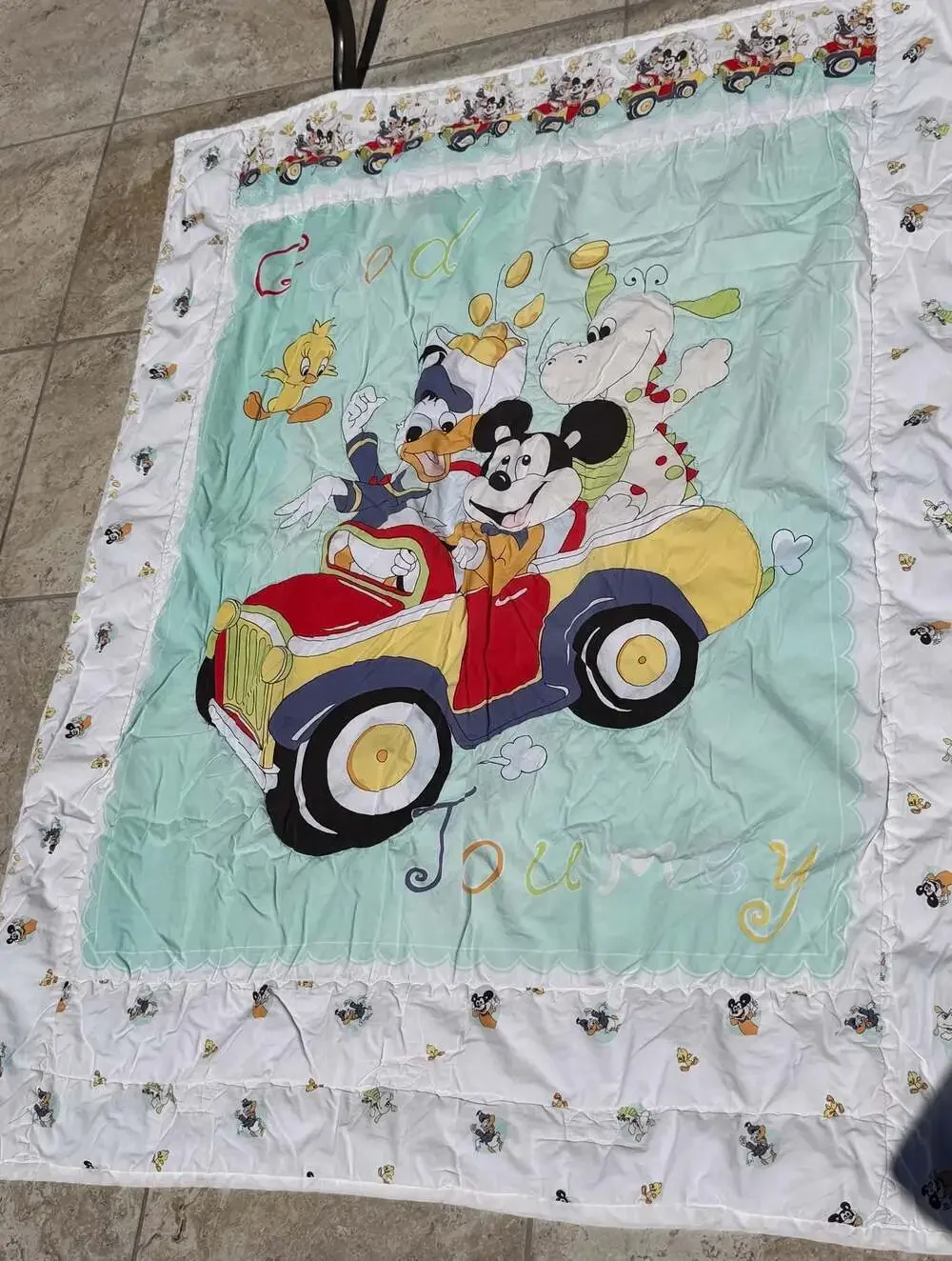 Vintage Disney Babies Mickey Mouse Donald Duck and Pluto Crib Quilt Blanket